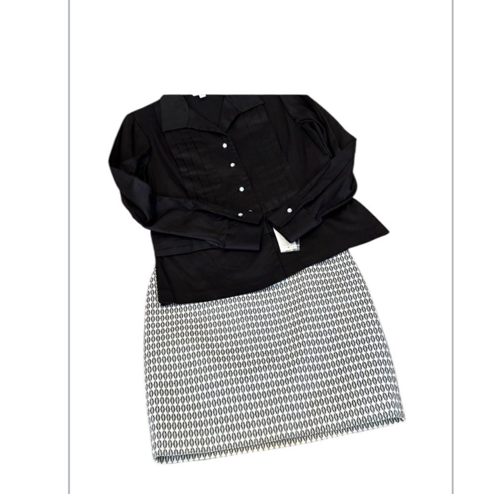 Ann Taylor gorgeous sz 2 black & white side zip fully lined straight skirt EUC